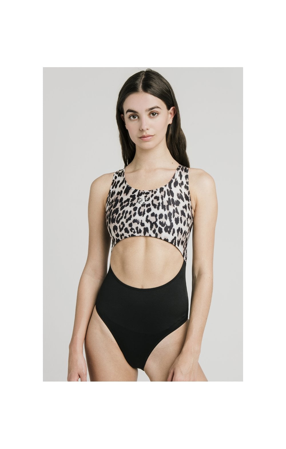 Laad de afbeelding in de Galerij viewer, SikSilk Cut Out Swimsuit – Black &amp; Leopard (2)
