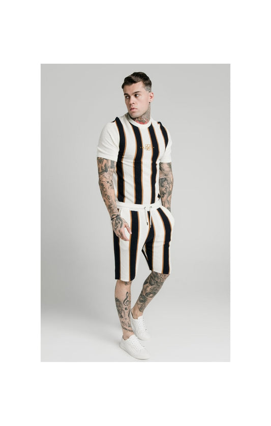 SikSilk Fitted Knit Tee - Off White,Navy & Gold