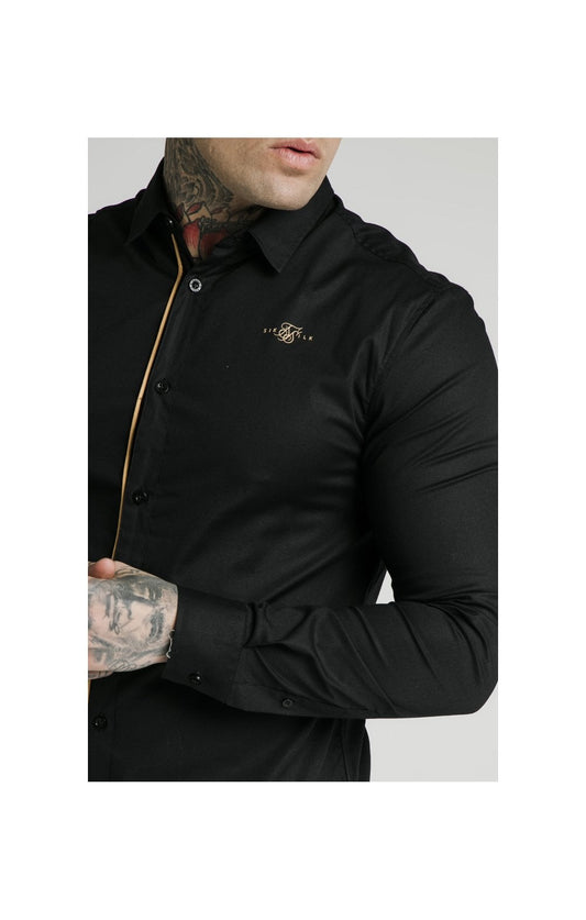 SikSilk L/S Fade Piping Shirt - Black & Gold