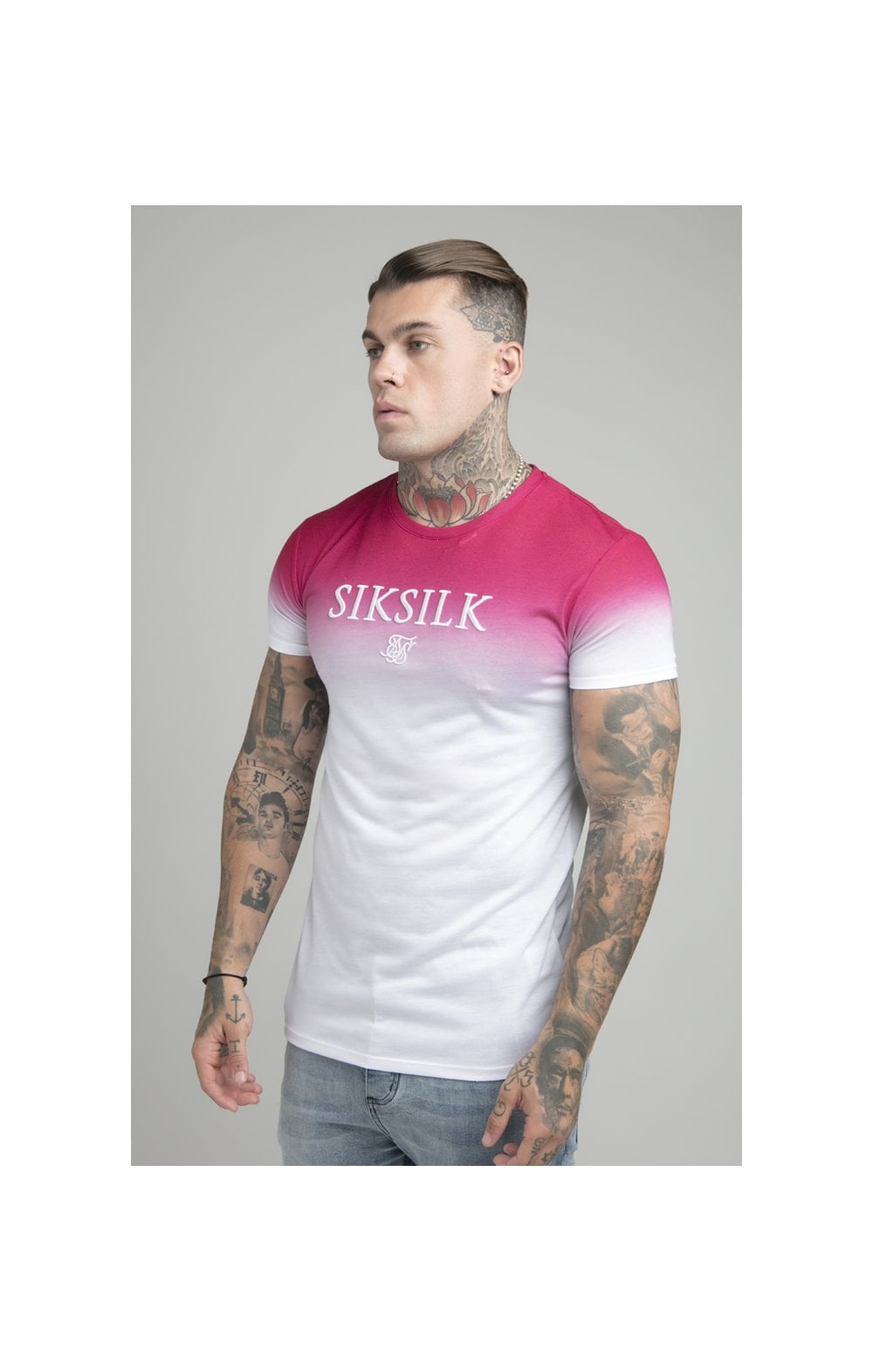 Laad de afbeelding in de Galerij viewer, Pink Embroidered Muscle Fit T-Shirt