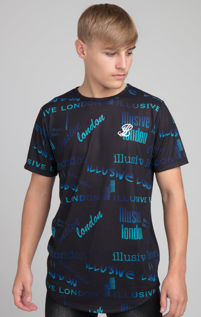 Laad de afbeelding in de Galerij viewer, Boys Illusive Black Logo Printed T-Shirt