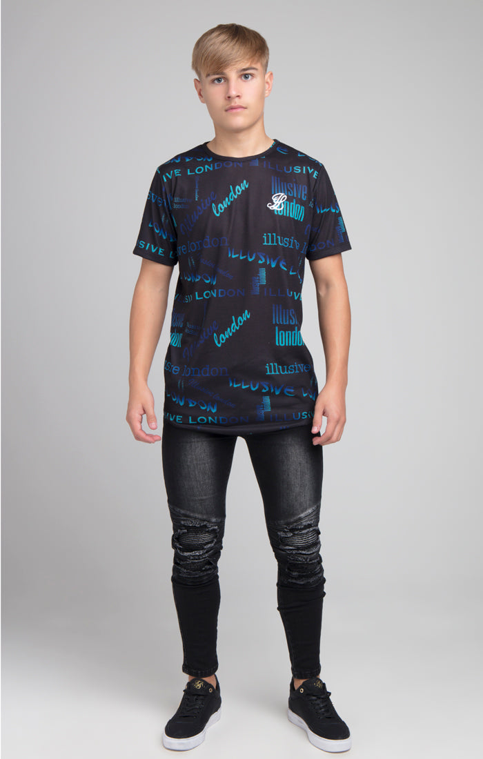 Laad de afbeelding in de Galerij viewer, Boys Illusive Black Logo Printed T-Shirt (2)