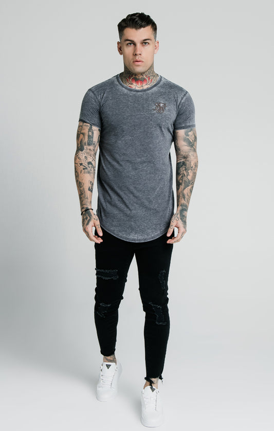SikSilk S/S Burn Out Roll Sleeve Tee - Grey