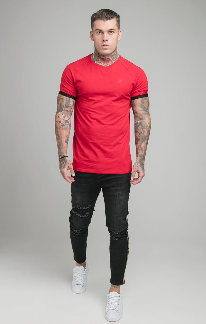 Laad de afbeelding in de Galerij viewer, Red Dual Elastic Cuff T-Shirt (4)