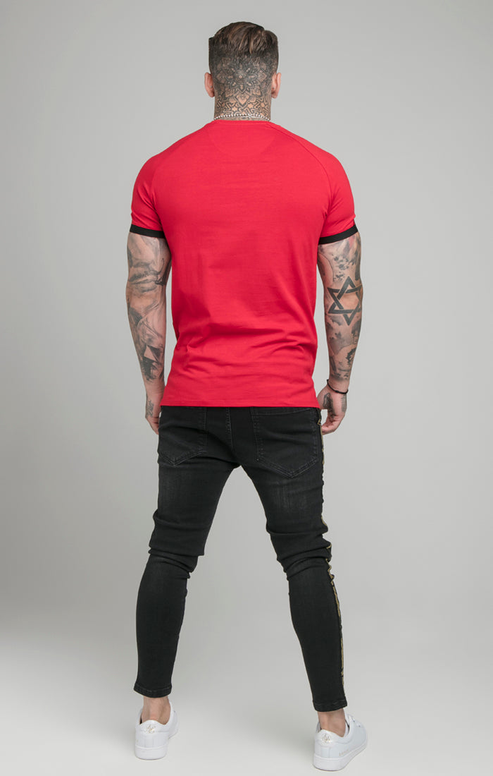 Laad de afbeelding in de Galerij viewer, Red Dual Elastic Cuff T-Shirt (3)