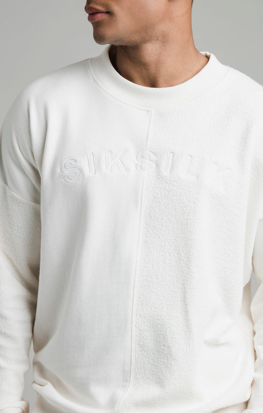 SikSilk Half & Half Crew Sweater - Ecru