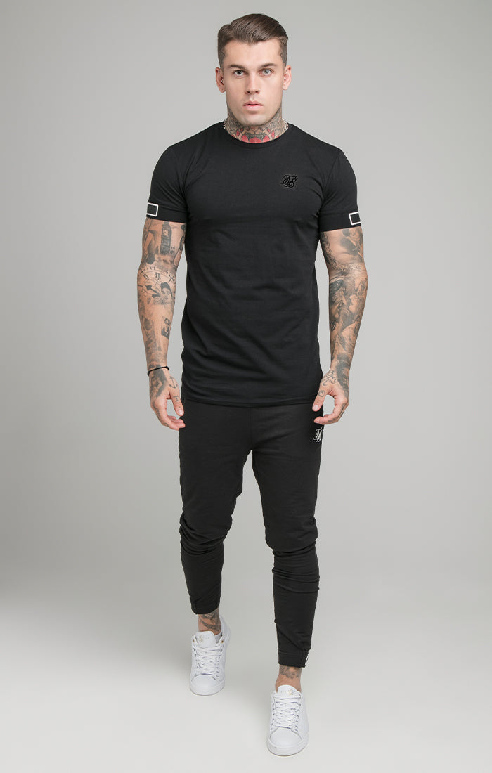 Laad de afbeelding in de Galerij viewer, Black Short Sleeve Cuff Muscle Fit T-Shirt (4)