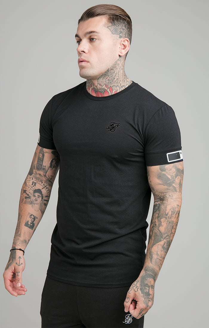 Laad de afbeelding in de Galerij viewer, Black Short Sleeve Cuff Muscle Fit T-Shirt