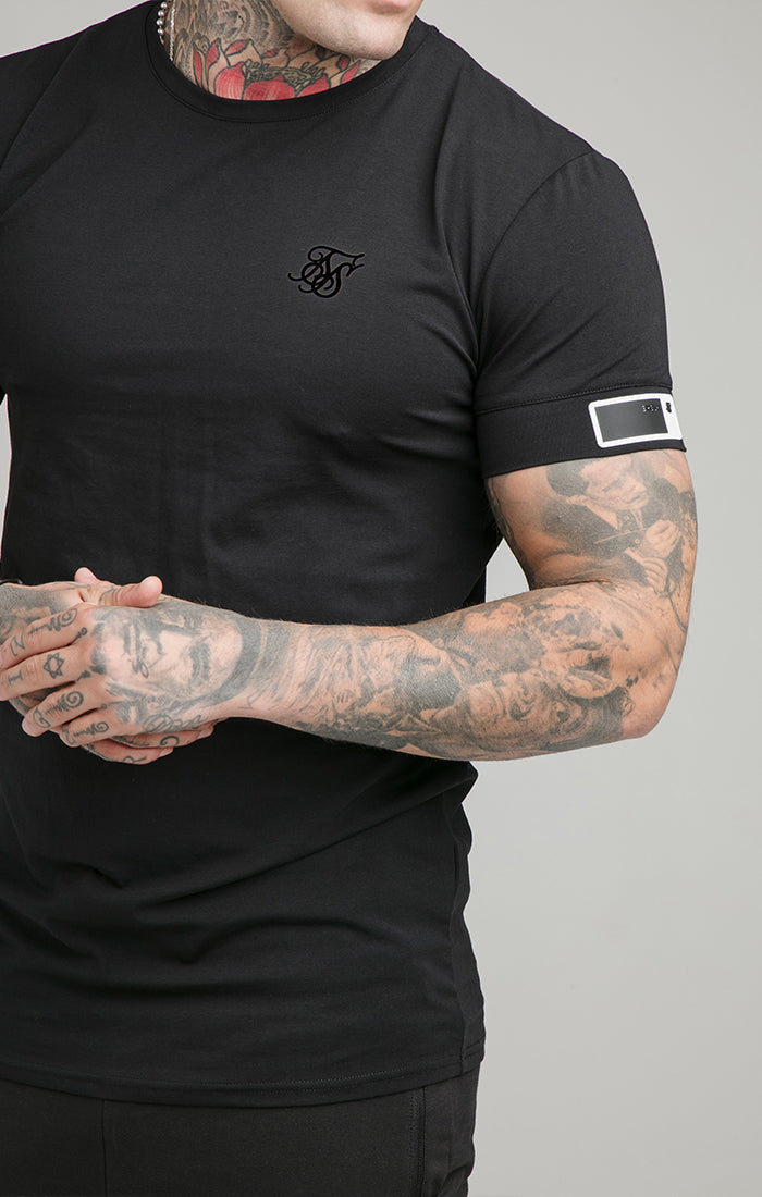 Laad de afbeelding in de Galerij viewer, Black Short Sleeve Cuff Muscle Fit T-Shirt (1)