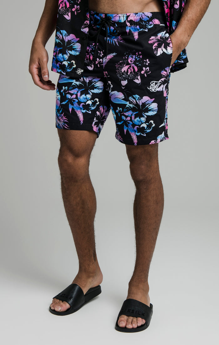 Laad de afbeelding in de Galerij viewer, Black Tie Dye Hawaii Swim Short