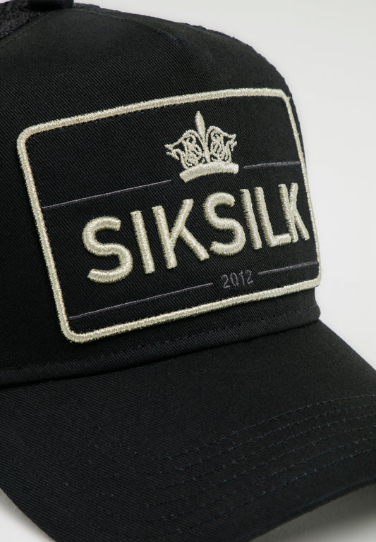 SikSilk Crown Patch Trucker - Black