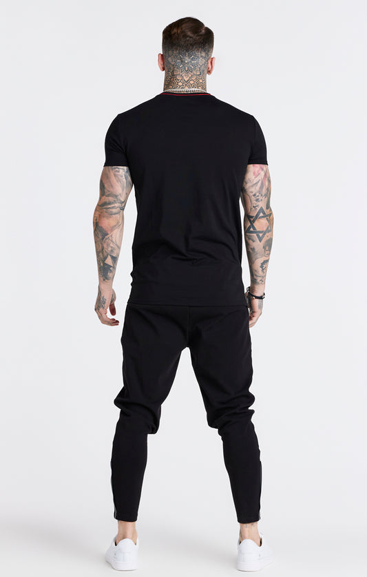 Camiseta de deporte SikSilk de manga corta con bordados - Negro