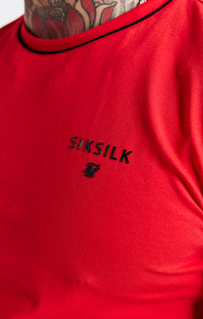 Laad de afbeelding in de Galerij viewer, Camiseta de deporte SikSilk de manga corta con bordados - Rojo (1)