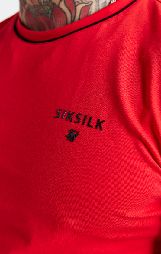 Camiseta de deporte SikSilk de manga corta con bordados - Rojo