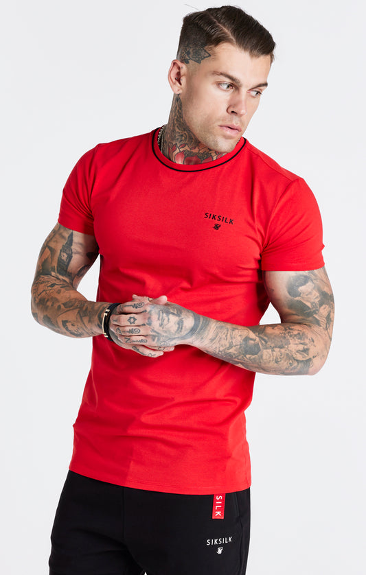 Camiseta de deporte SikSilk de manga corta con bordados - Rojo