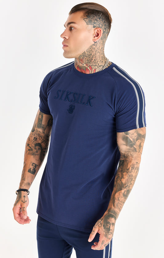Camiseta Muscle Fit con Banda de Punto Azul Marino