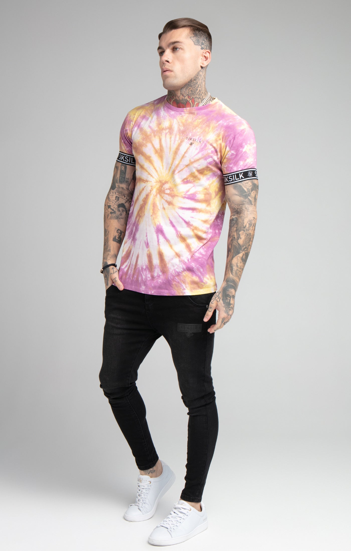 Laad de afbeelding in de Galerij viewer, Pink Tie Dye Elastic Cuff T-Shirt (2)