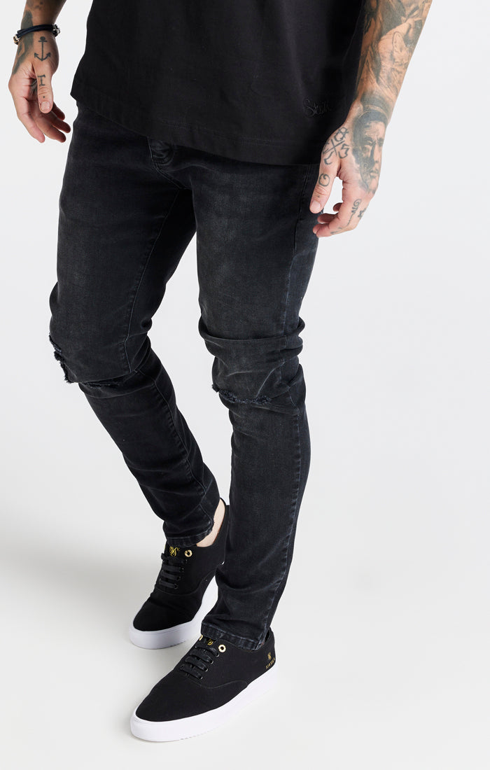 Laad de afbeelding in de Galerij viewer, Black Washed Distressed Slim Fit Jean