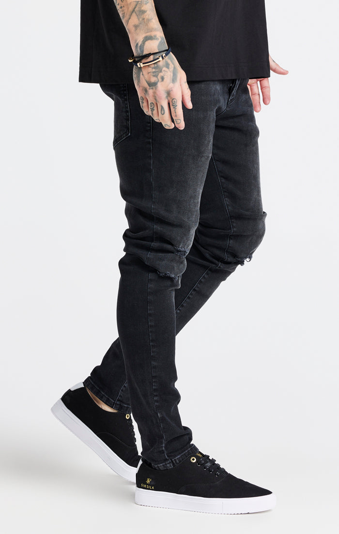 Laad de afbeelding in de Galerij viewer, Black Washed Distressed Slim Fit Jean (1)