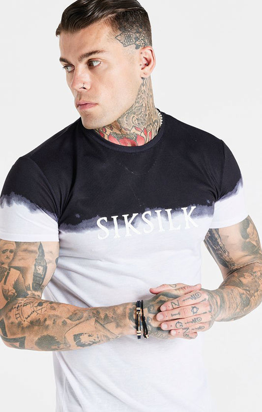 Camiseta SikSilk con degradado dip-dye - Blanco y negro