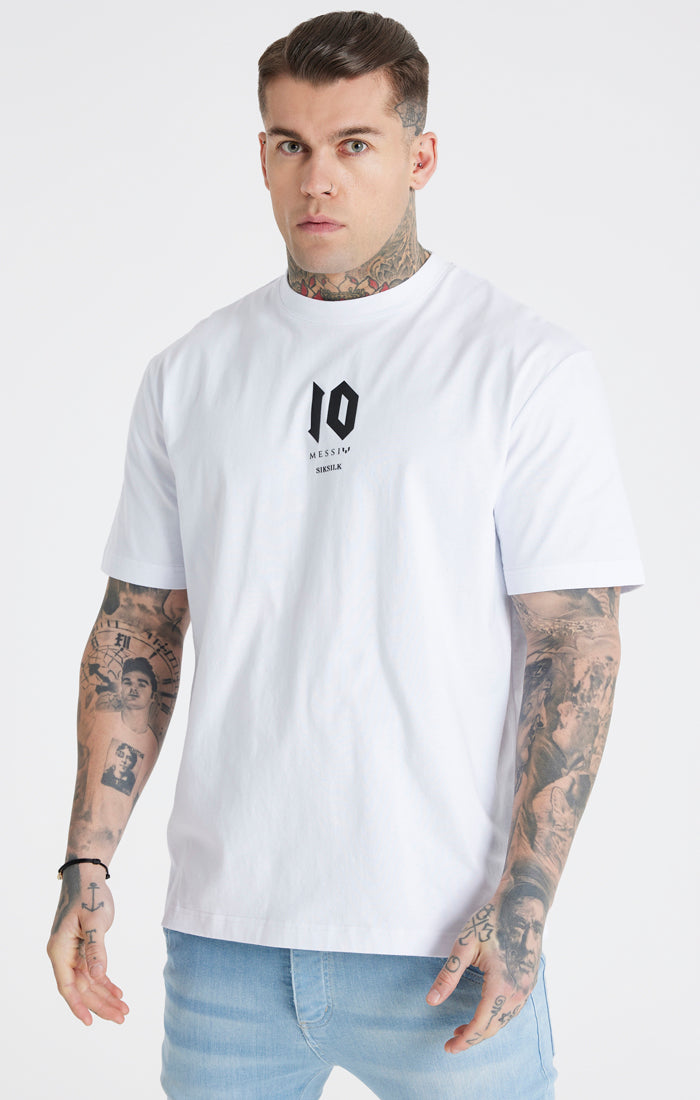 Laad de afbeelding in de Galerij viewer, Camiseta extragrande Messi X SikSilk con logo - Blanco