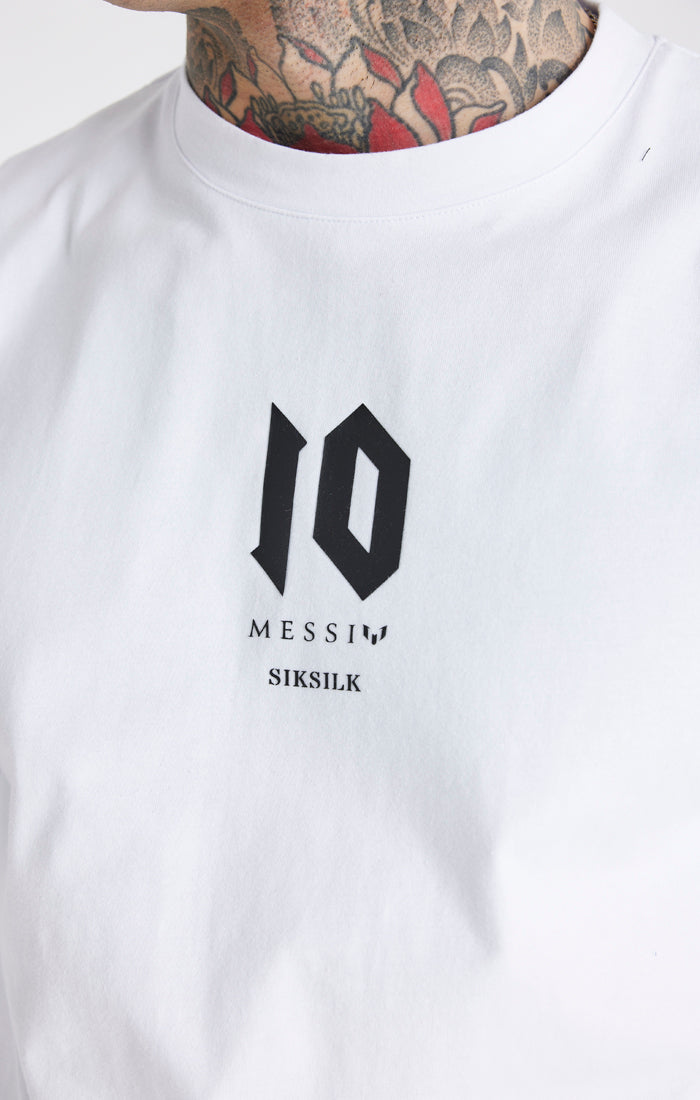 Laad de afbeelding in de Galerij viewer, Camiseta extragrande Messi X SikSilk con logo - Blanco (1)