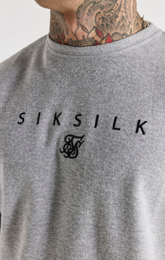 Sudadera SikSilk Essential de canalé y manga larga - Gris jaspeado