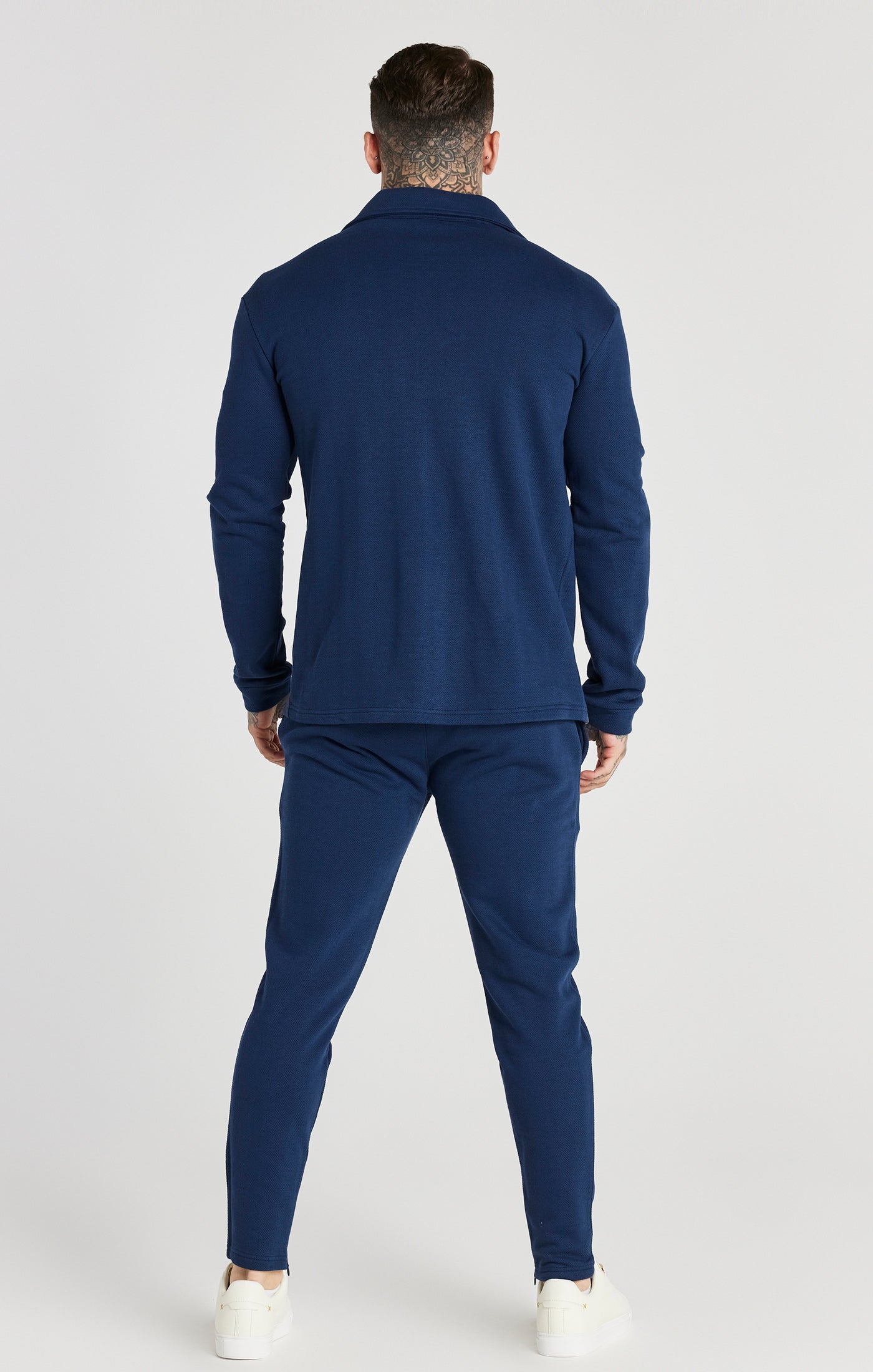 Laad de afbeelding in de Galerij viewer, Camisa SikSilk Smart con cremallera y motivo de espiga - Azul marino (4)
