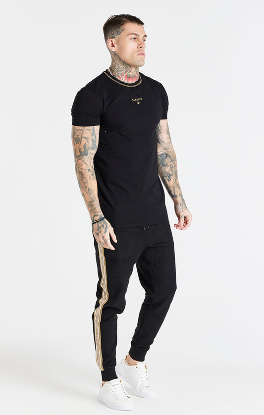 Black Cover Stitch Muscle Fit T-Shirt