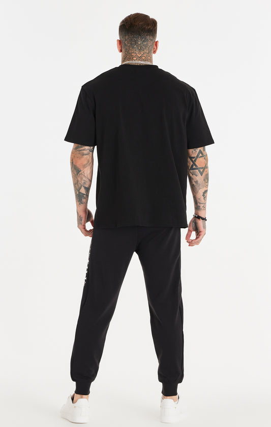 Camiseta Oversize con Inscripción Doble Negra