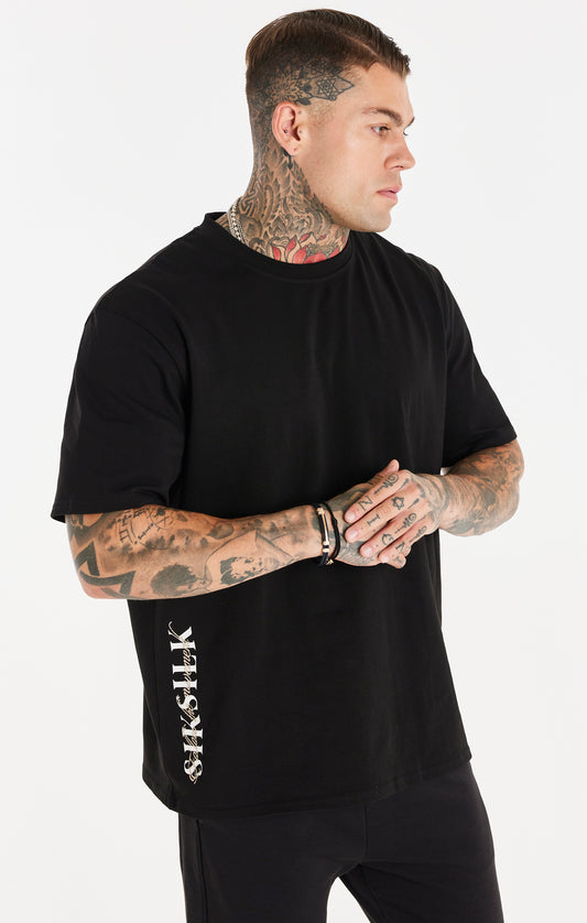 Camiseta Oversize con Inscripción Doble Negra