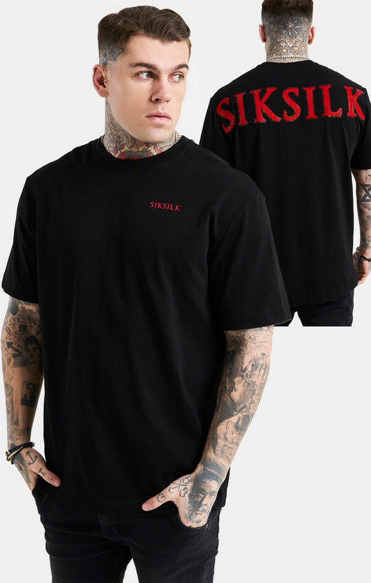 Camiseta extragrande SikSilk con pedrería - Negro