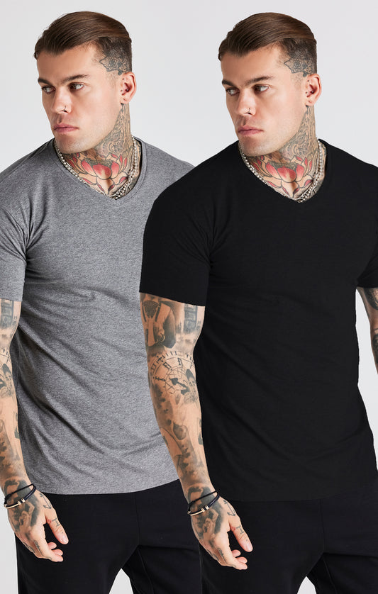 Black And Grey Marl Twin Pack Lounge V-Neck T-Shirt