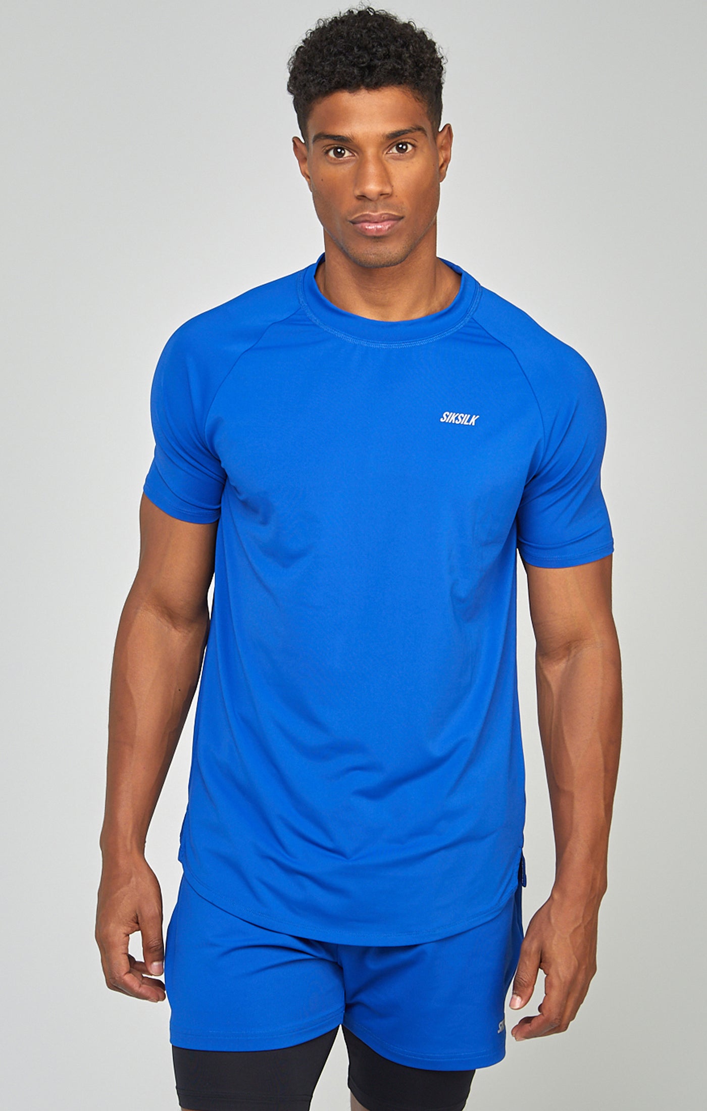Laad de afbeelding in de Galerij viewer, Blue Sports Curved Hem Muscle Fit T-Shirt (3)