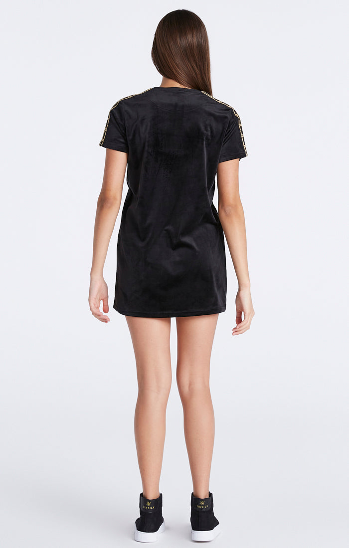 Laad de afbeelding in de Galerij viewer, Girls Black Velour Taped T-Shirt Dress (7)