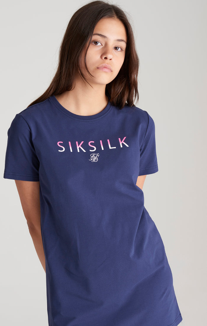 Laad de afbeelding in de Galerij viewer, Vestido camisero SikSilk con logotipo degradado - Azul marino (2)