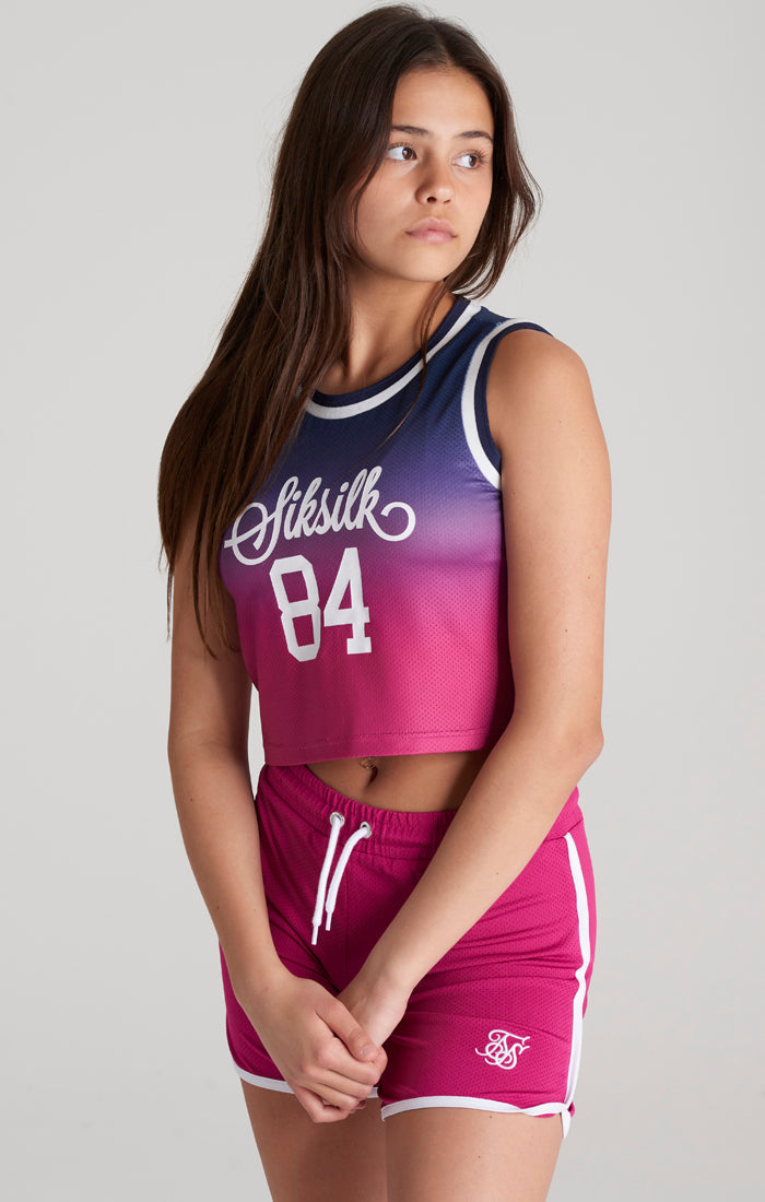 Laad de afbeelding in de Galerij viewer, Camiseta corta de baloncesto SikSilk de malla - Azul marino y rosa