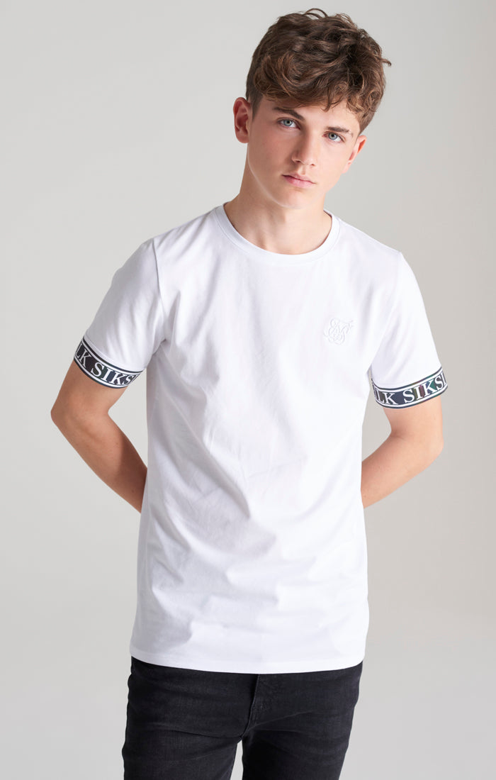 Laad de afbeelding in de Galerij viewer, Boys White Iridescent Taped T-Shirt