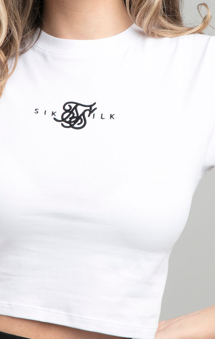 Laad de afbeelding in de Galerij viewer, SikSilk Dual Logo Slim Crop Tee - White (1)