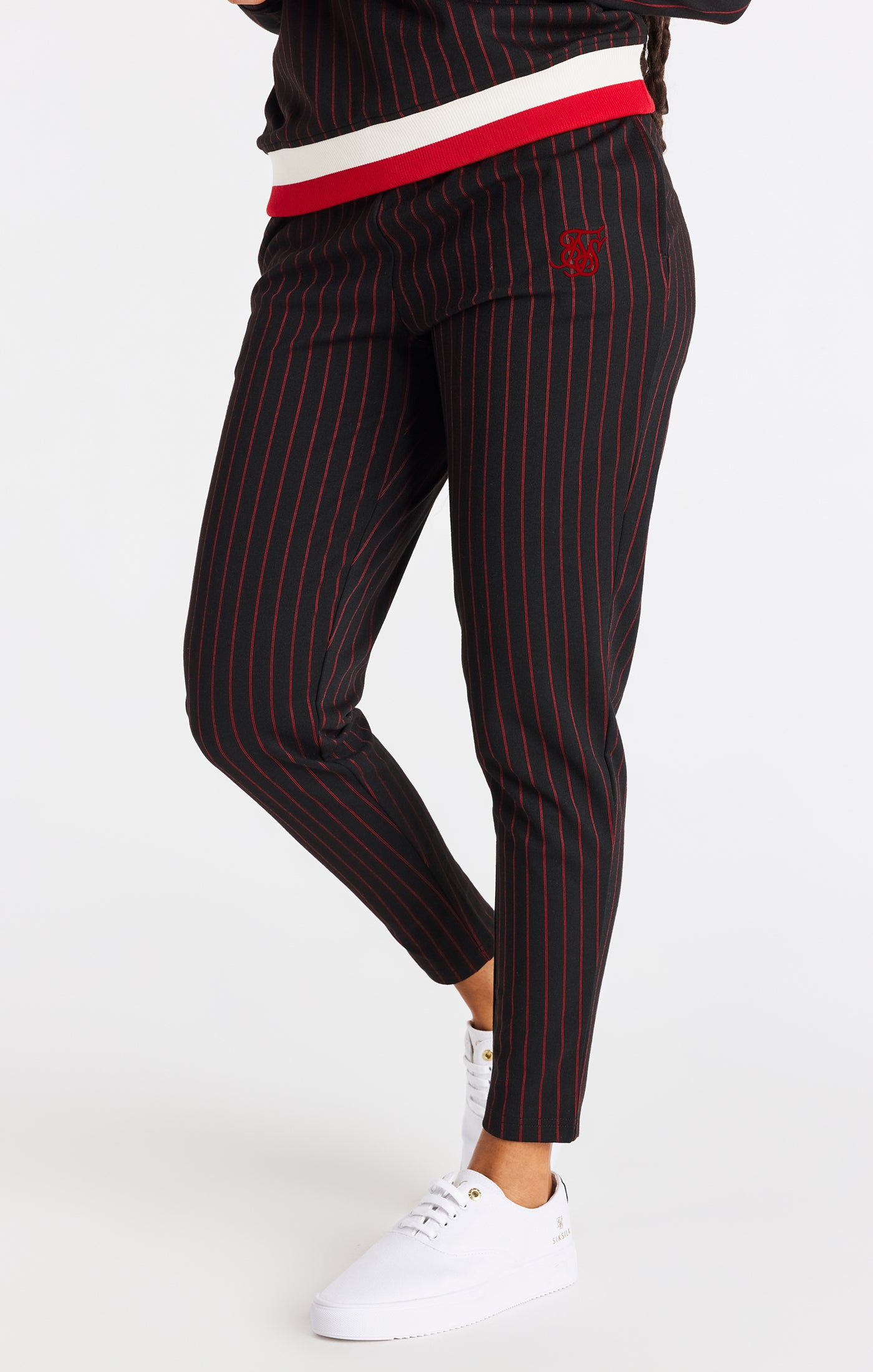 Laad de afbeelding in de Galerij viewer, SikSilk Baseball Stripe Pants - Black &amp; Red