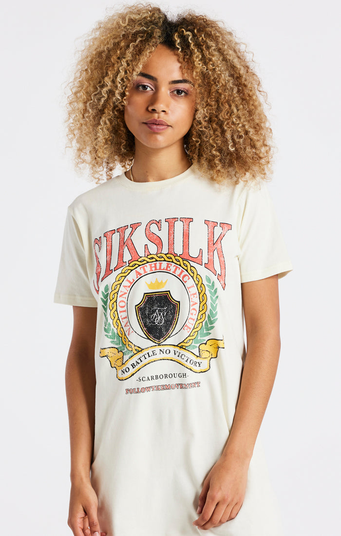 Laad de afbeelding in de Galerij viewer, SikSilk Varsity T-Shirt Dress - Ecru (1)