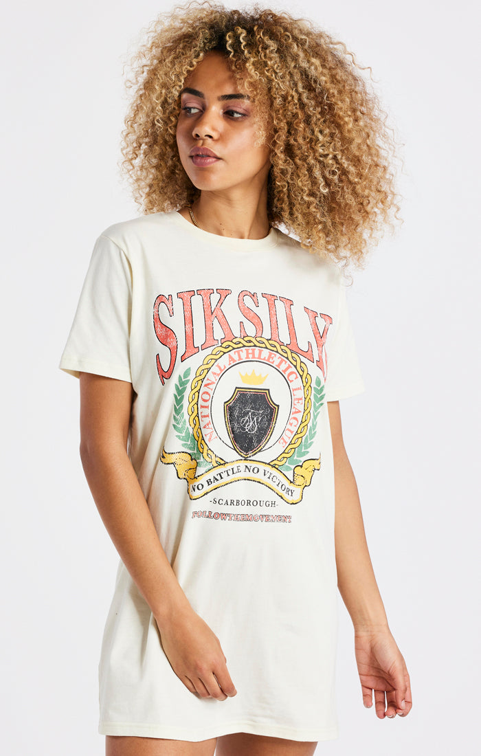 Laad de afbeelding in de Galerij viewer, SikSilk Varsity T-Shirt Dress - Ecru