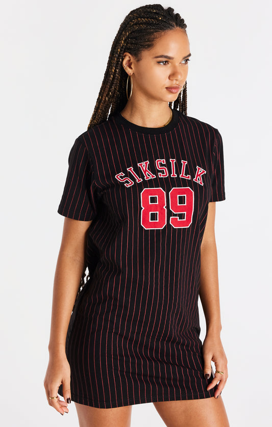 Vestido camisero de béisbol SikSilk - Negro y rojo